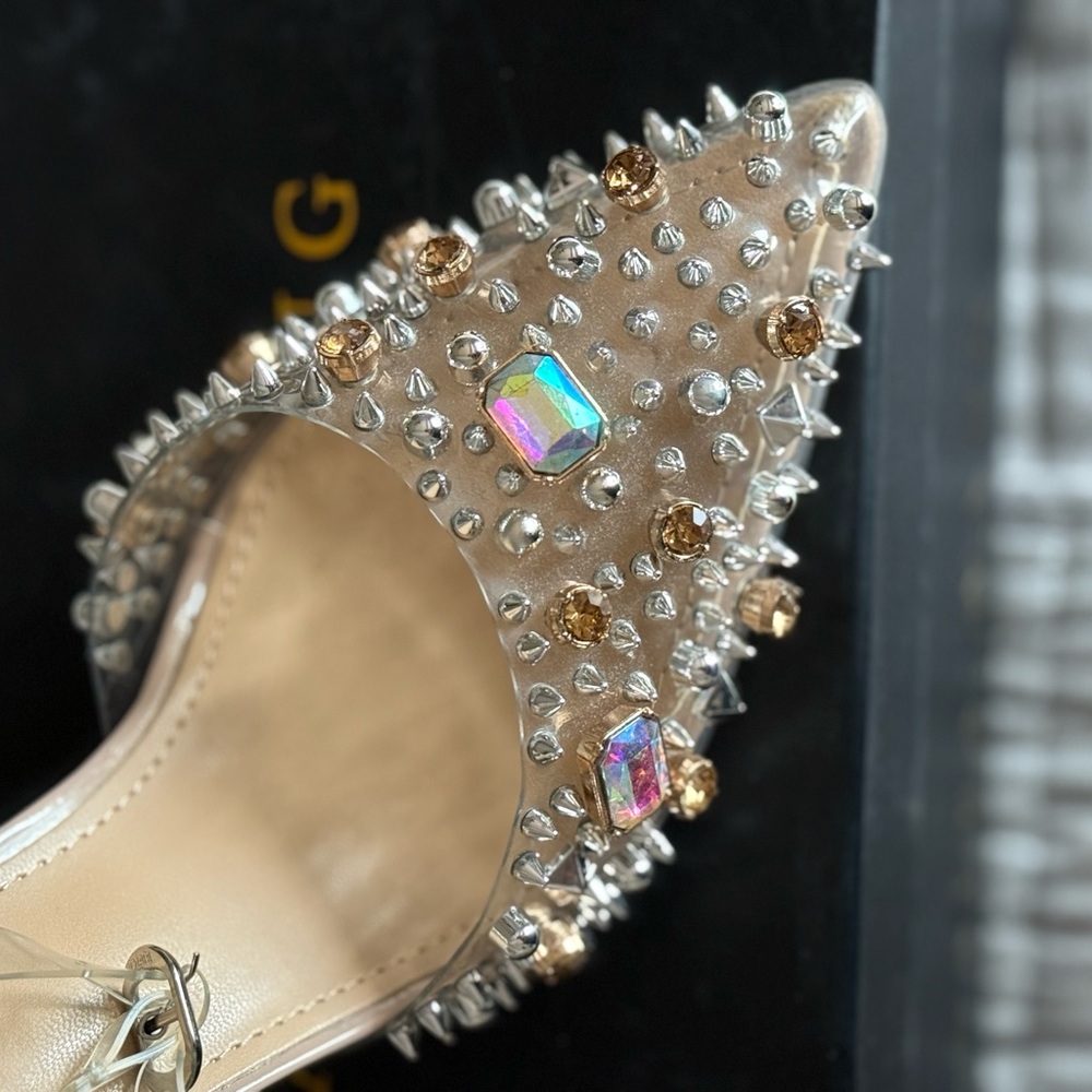 Nude and clear studded heels
